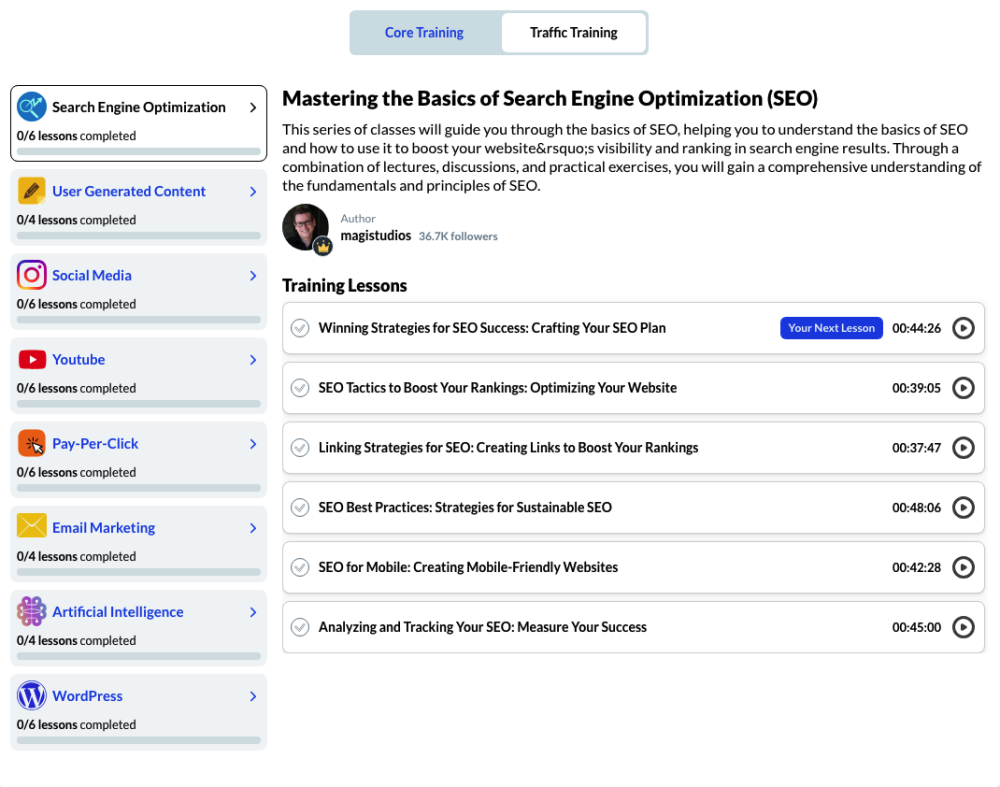 Traffic Training Module at Wealthy Affiliate